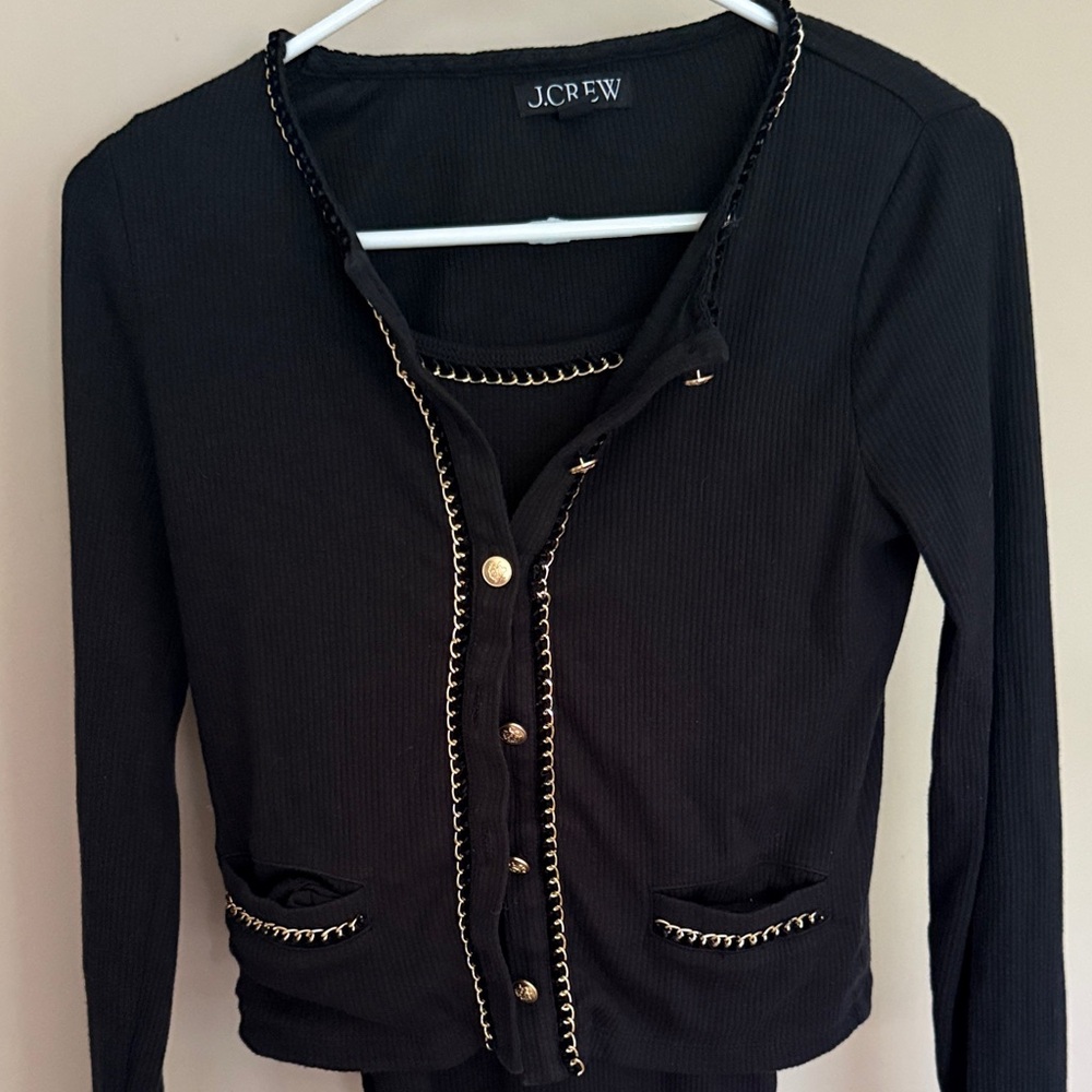 J. Crew Black Cardigan with Gold Accents